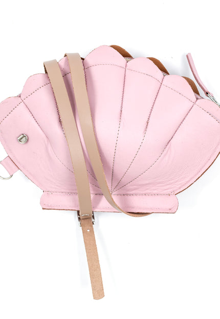 Leather Clam Bag: Pastel Pink