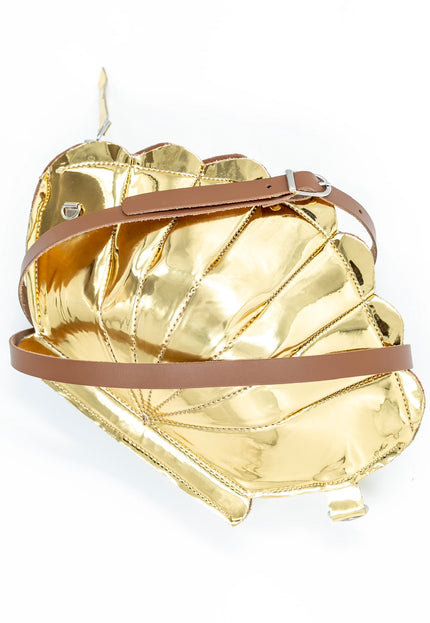 Leather Clam Bag: Gold