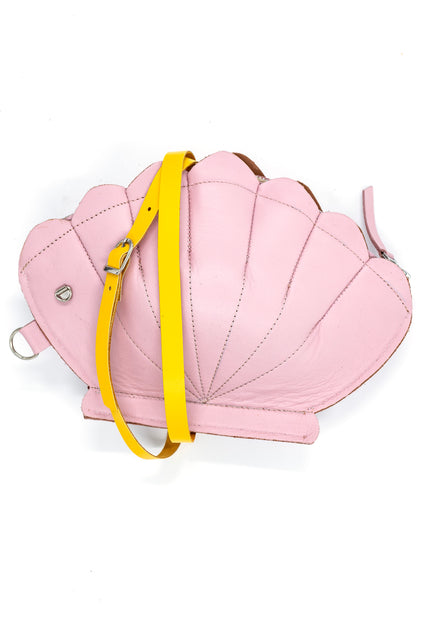 Leather Clam Bag: Pastel Pink