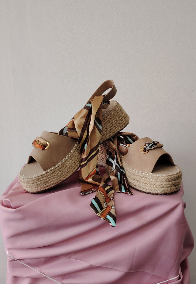 Ladies Beige Espadrilles With Ribbon