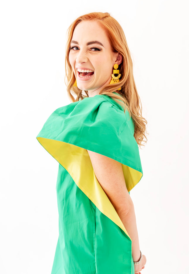 Green and Yellow Colour Block Dress