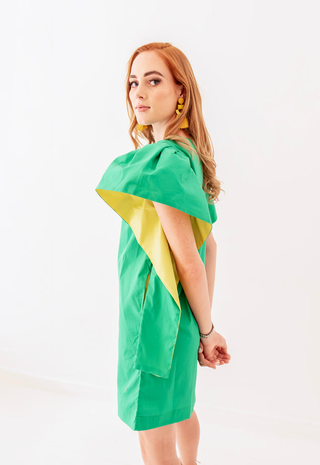 Green and Yellow Colour Block Dress