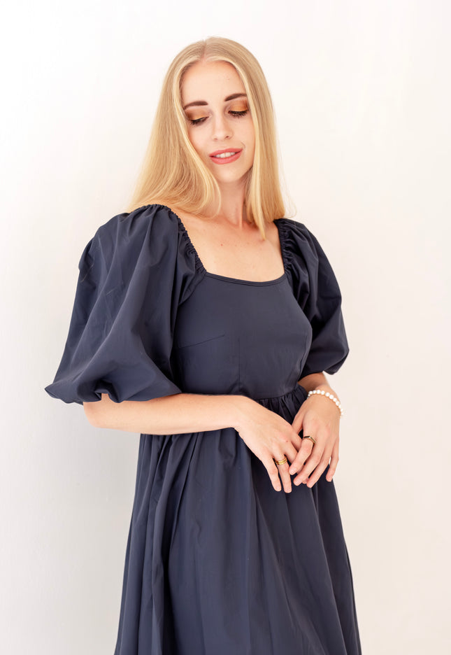 Navy Babydoll Midi Dress