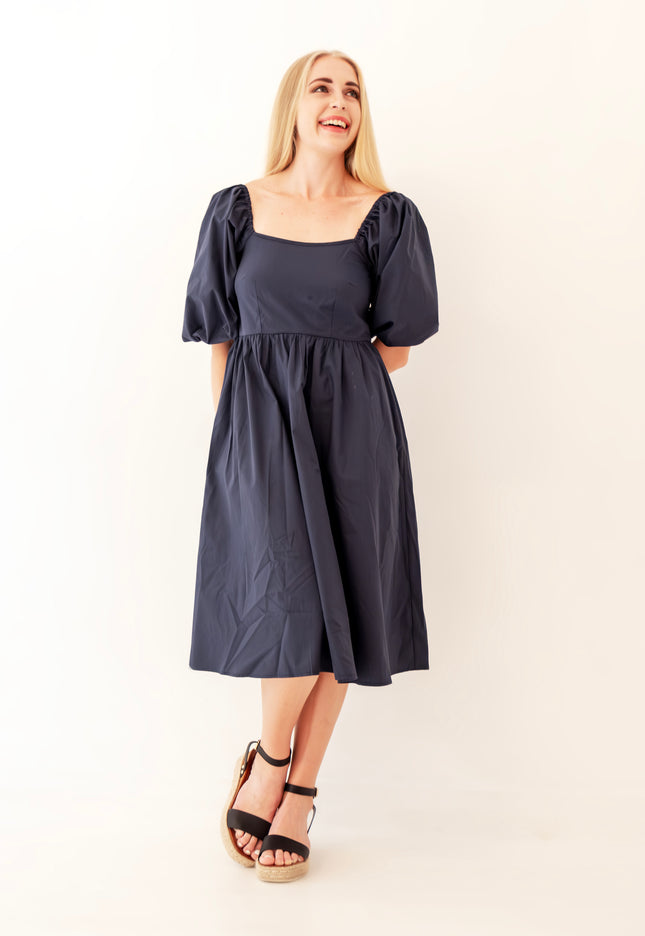 Navy Babydoll Midi Dress